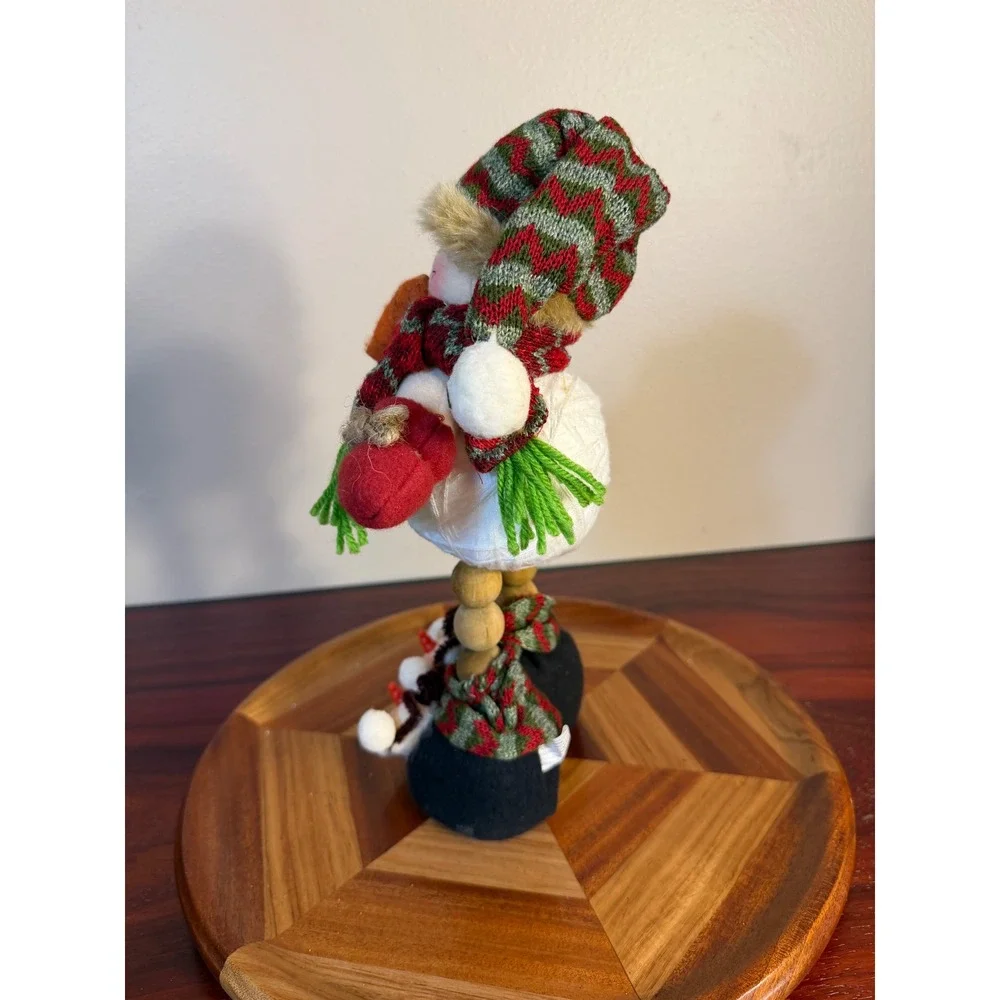 Let It Snow Snowman Figurine Wooden Bead Legs String Body Holiday Decor 12 Inch